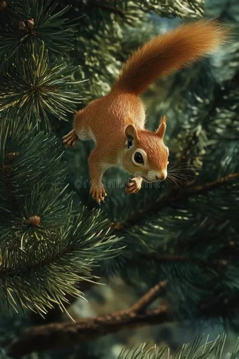 Squirrel Hanging Upside Down Pine Tree Stock Photos - Free & Royalty ...