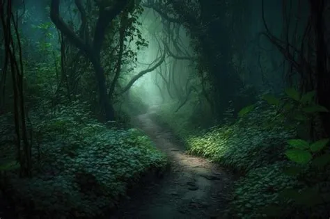 Premium Photo | Mysterious path winding through a dense eerie forest ...
