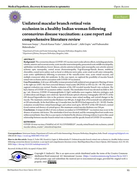 (PDF) Unilateral macular branch retinal vein occlusion in a healthy ...