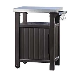 Keter Barbecue Side Table with Single Door, Graphite, 54 x 70 x 90 cm ...