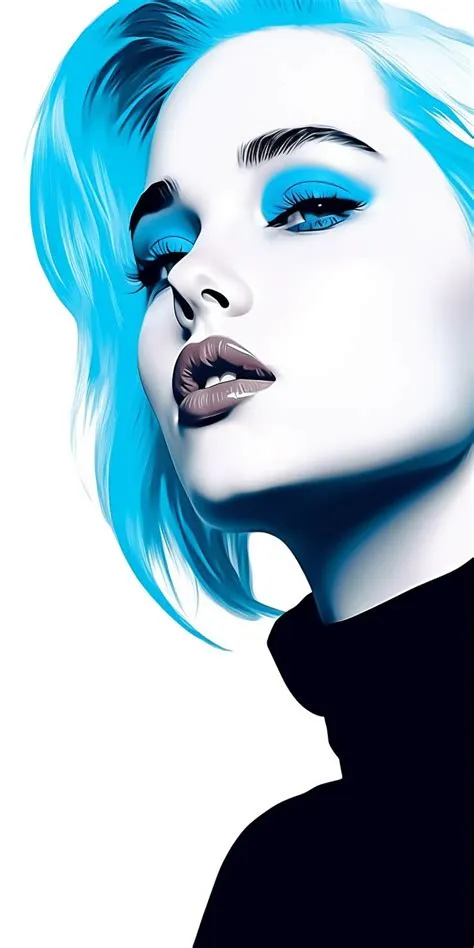 A pinup portrait of a blue woman in 60's style. Size: 768 x 1536 ...