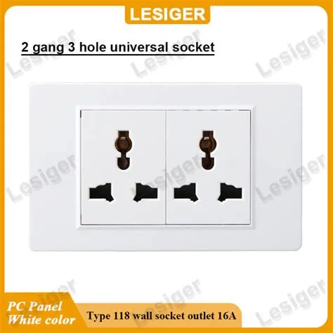 Type 118mm 2 gang wall outlet socket double 3-pin Universal Socket PC ...