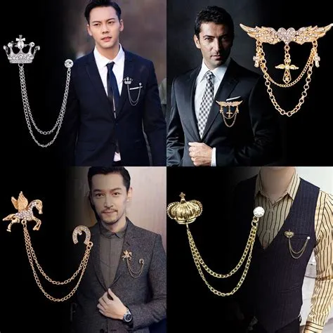【NF】Men's Crown Brooch Cross Suit Chain Pin Badge Retro Corsage Pin ...