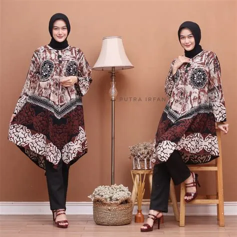 Jual Baju Tunik Batik Muslim Kombinasi Polos Modern Cantik Elegan (isi ...