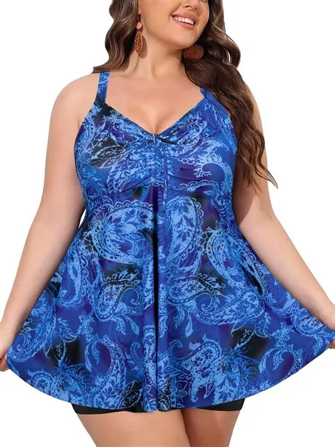 Women Plus Size Two Piece Swimsuits Flowy Tankini Swim Dress Bathing ...