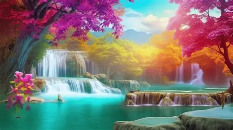 Scenic Waterfall Scenery Background, 3d Mural Colorful Landscape ...