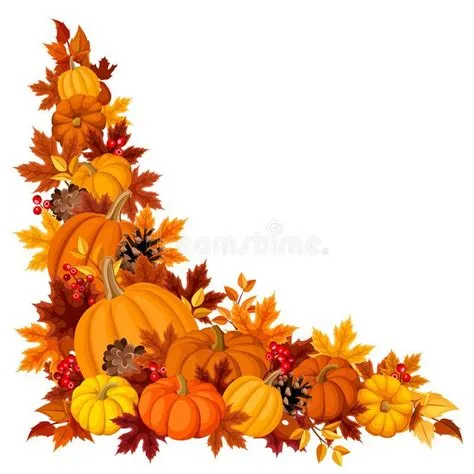 Corner Background with Pumpkins and Autumn Leaves. Vector Illustration ...