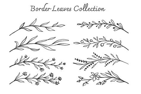 Conjunto de colección de hojas de borde dibujadas a mano. | Vector Premium