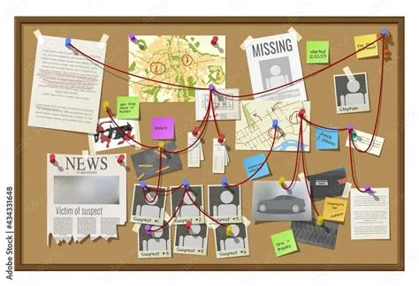 Crime investigation board, private detective or police officer officer ...