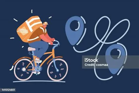 Ilustrasi Kartun Vektor Delivery Man Driving Bike Pin Lokasi Ilustrasi ...
