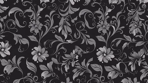 Premium Photo | Black and grey floral wallpaper with a floral pattern.