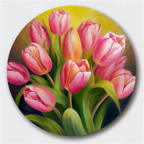 Pink Tulips on Yellow Background