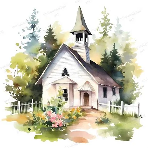 Watercolor Church Clipart, Church PNG Files, Contryside Clipart ...
