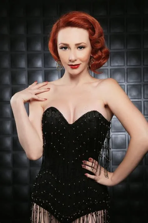 Beautiful Red Head Pinup Fashion Model on Styled Set Stock Photo ...