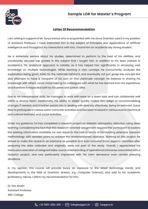 Academic LOR Samples and Examples in PDF format for Study Abroad