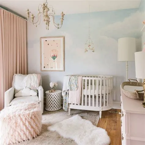 Nuage Wallpaper Mural | Baby girl nursery room, Girl nursery room, Baby ...