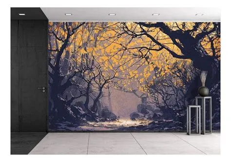 Wall26 Night Scene of Autumn Forest,Landscape Painting - Removable Wall ...