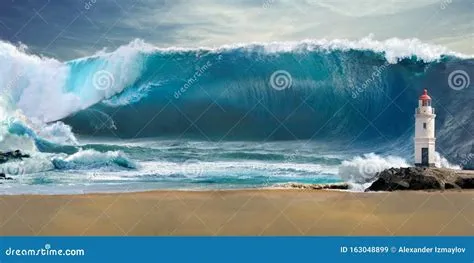 Tsunami Surfing on Beautiful Beach Stock Image - Image of flooding ...