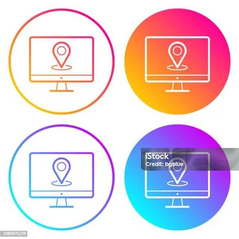 Desktop Computer With Location Pin Round Icons With Color Gradients ...