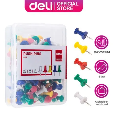 Deli Push Pins 100pcs Pushpins for Cork Board Assorted Colors E0031 ...
