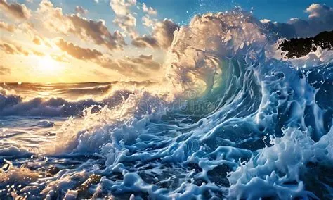 A Massive Tidal Wave Frozen Mid-crash, with Intricate Patterns of Foam ...