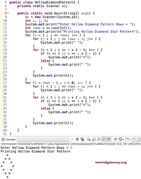 Java Program to Print Hollow Diamond Star Pattern