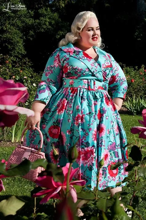 Pinup Couture 1950s Style Plus Size Birdie Dress in Turquoise Floral ...