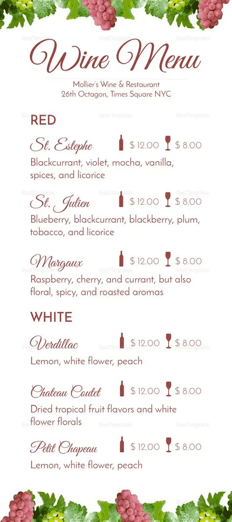 Wine Menu Design Template in PSD, Word, Publisher, Illustrator, InDesign