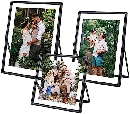 Amazon.com - HSAUYU Glass Picture Frame Set of 3, Black Simple Metal ...