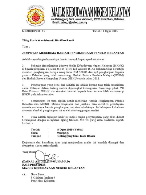 Contoh Surat Jemputan Penghargaan - SimonetinThompson