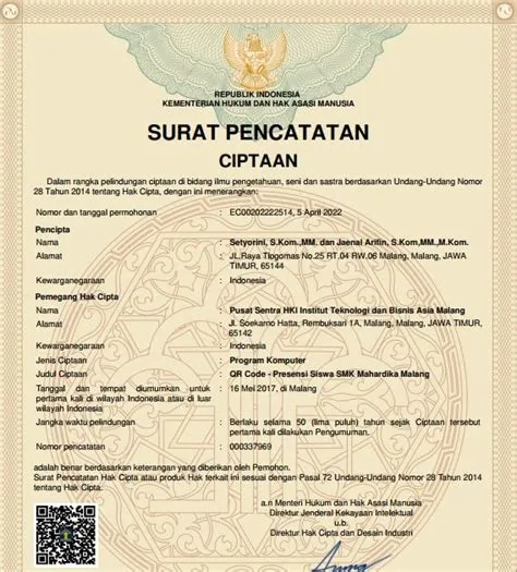 MATERI PERKULIAHAN: HKI QR Code- Presensi Siswa SMK Mahardika Malang