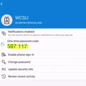 How to Use Microsoft Authenticator One-Time Code – WCSU Support