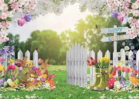 Amazon.com : LYWYGG 7x5ft Easter Backdrop Easter Photo Background ...