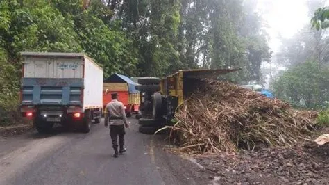 Truk Bermuatan Tebu Terguling di Jalur Gunung Gumitir, Akses Jember ...