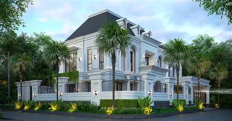 Desain Tampak Hook Dengan Pagar Rumah Klasik 2.5 Lantai Ibu YTI di ...