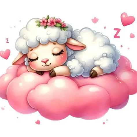Premium Photo | Cute sheep sleeping on the pink cloud Vector cartoon ...