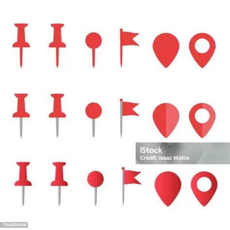 Penanda Peta Pin Merah Set Ikon Simbol Datar Lokasi Gps Penunjuk Dan ...