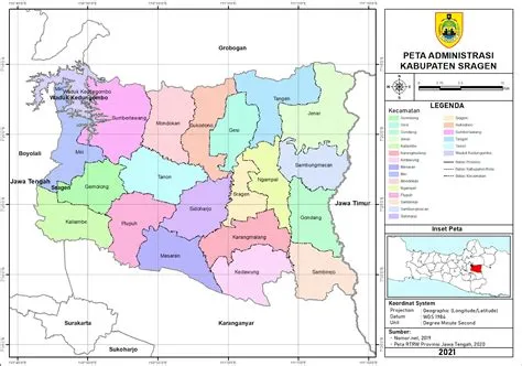 Peta Administrasi Kabupaten Sragen, Provinsi Jawa Tengah ~ NeededThing