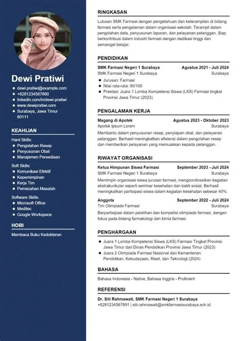 7 Contoh CV Apoteker Fresh Graduate & Berpengalaman | Contoh CV Lamaran ...