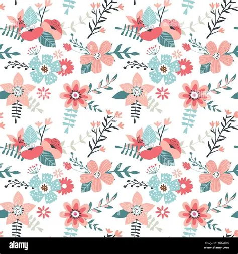 Pink spring flower seamless pattern with beautiful hand drawn floral ...