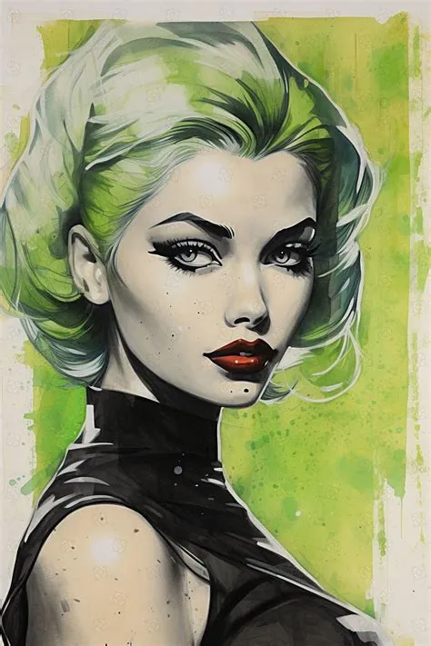 New pinup green collection. Portrait of a woman with green hair ...