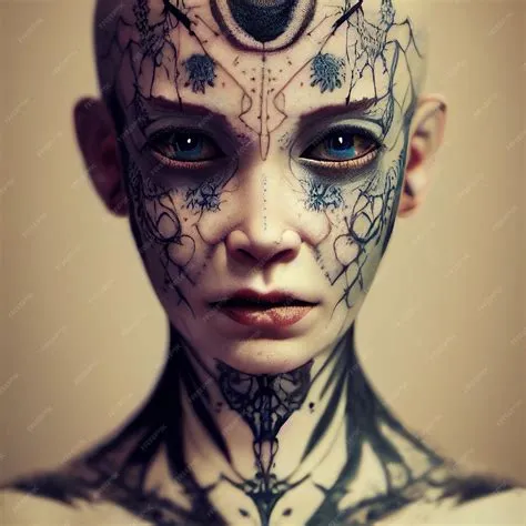 Premium AI Image | Beautiful tattooed woman portrait illustration