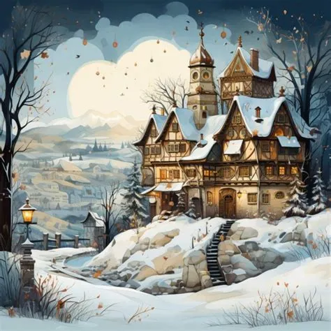 Winter Village Calendar Art Free Stock Photo - Public Domain Pictures
