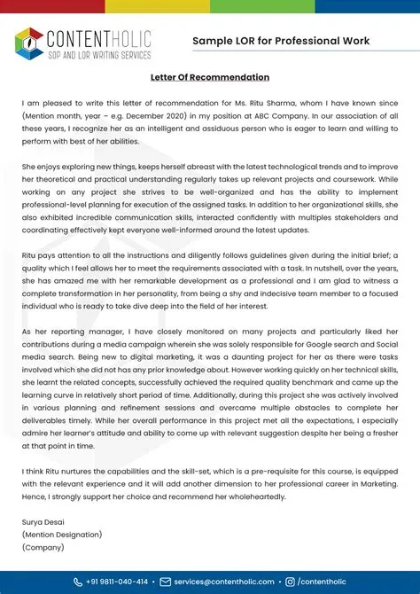 Professional LOR Samples, formats, and Examples in 2025-26