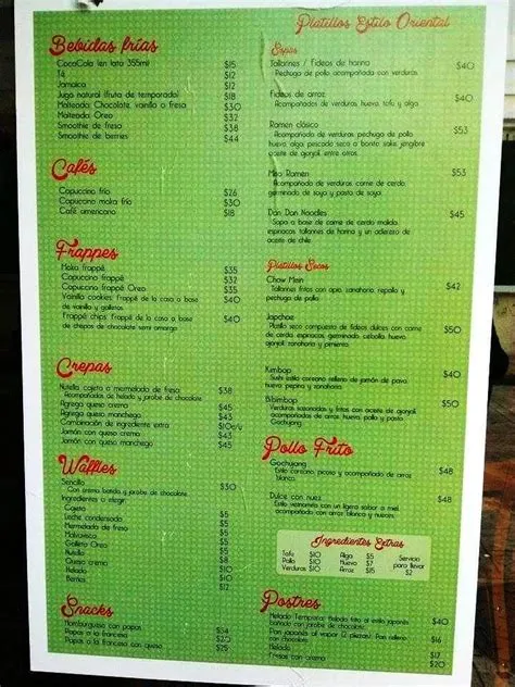 Carta de Cafe DejaVu, Merida