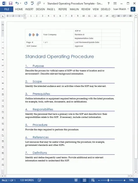 Standard Operating Procedures Templates (MS Word/Excel) | Standard ...