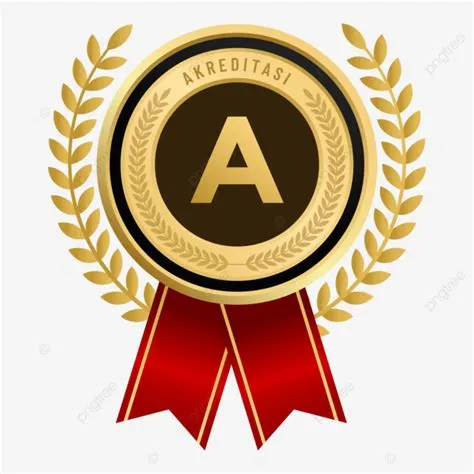 Lingkari Emas Lencana Akreditasi Dengan Pita Merah Dan Simbol Padi ...