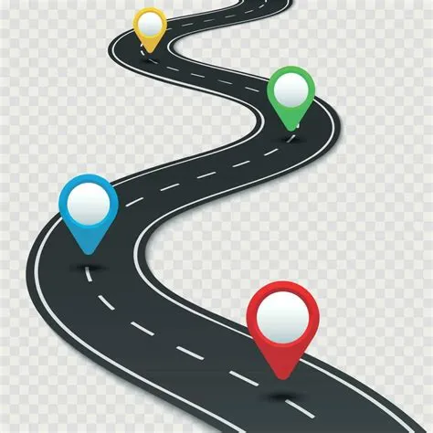 Highway roadmap with pins. Car road direction, gps route pin road trip ...