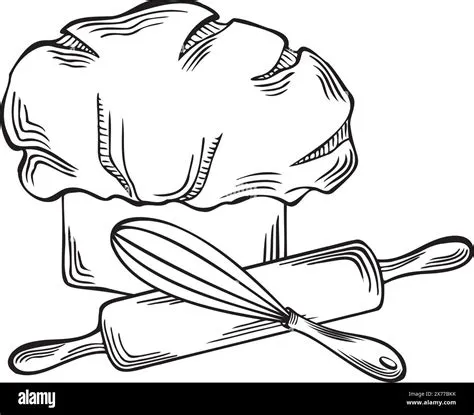 Baking tools and Chefs hat. Rolling pin with whisk. Professional ...