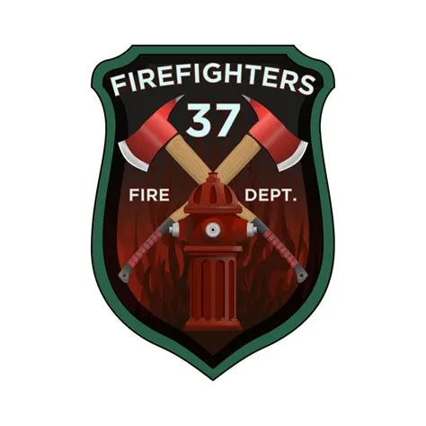 Firefighter Badge in realistic style. Firefighter axes and hydrant on ...